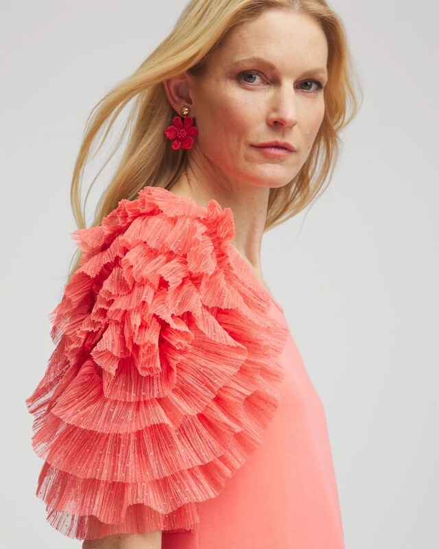 Pleated Tulle-Sleeve Top - image 4